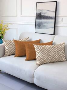 4 件装饰枕套，几何图案，100% 防过敏聚酯纤维靠垫套，复古亚麻材质，隐形拉链，可机洗，简约现代线条设计，拉链开合，家居装饰抱枕套，适用于沙发、客厅、卧室，无枕芯