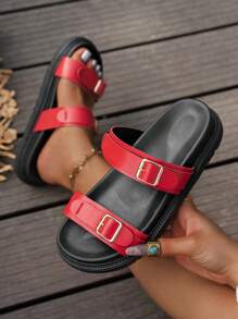 Women's Minimalist Slippers, Beach Resort Casual Open Toe Thick Bottom Slide Sandals, Comfortable Flat Fashion Sandals