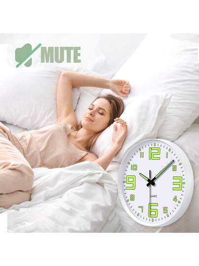 1pc Moderne Luminous Wand Clock, 8/10/12 Inch Round Quiet Japanese Quartz Movement Sleek Zwart Groen Glow Digital Display Living Room, Bedroom, Dining Area Outdoor Battery Operated (AA Not Included), Klok Room Home Back To School Supplies view 9