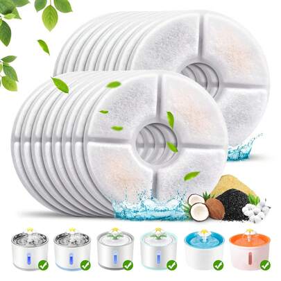 4pcs/8pcs/12pcs/16pcs Round Cat Fountain Replacement Filters, Compatible With 80oz/2.4L Cat Fountain, Multi-Stage Filtration System Activated Carbon Filters, Suitable For Automatic Pet Flower Water Dispenser, For Cat & Dog Water Fountain