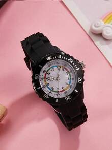 1pc Kids Macaron Color Arabic Numeral Dial Silicone Quartz Watch, Suitable As Birthday, Graduation Gift - one-size - View 5