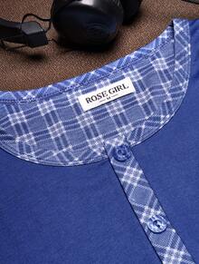 Pijamas Algodón  2piezas Casual Hombre 'I Love Papa ' Camisa Manga pantalon Larga Cómoda Ligera Fresca - azul real - Ver 3