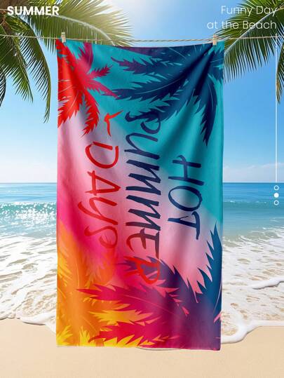 1pc Printed Beach Towel, Coconut Tree Pattern Swim Towel, Bath Towel, Fashion Style Beach Towel, Super Absorbent Bath Towel For Bathroom, Swimming, Fitness, Yoga, Soft And Comfortable Microfiber Towel, Lightweight And Portable, Wind And Sun Protection, Sandproof For Summer Travel, Vacation Holiday Bathroom Decor, Recommend Regular Sizes And Larger Sizes, (35*75cm Small Size Towel,150cm Or Above Recommended)
