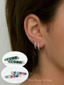 1 对不锈钢方晶锆石装饰环状耳环,适合女士宴会约会礼物时尚珠宝多派对佩戴 6 毫米 8 毫米 10 毫米 12 毫米 14 毫米 16 毫米多种尺寸 - 玫瑰金 - 查看 13