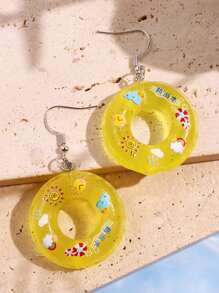 1 Pair Of Creative & Cute Mini Blue Swimming Ring Earrings For Women, Beach/Vacation Jewelry