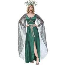 Halloween Performance Costume Export Version Dark Green Snake Print Split Long Dress Mythical Siren Medusa Costume