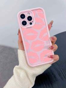 1pc High-Glossed Bamboo Lens Protection Anti-Drop Lip Print TPU Phone Case, Compatible With IPhone 15/15Pro/15Plus/15ProMax/16/16Pro/16Plus/16ProMax