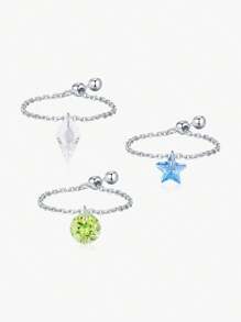 MODIAN MODIAN 925 Sterling Silber Mode glänzende Sterne geometrischer CZ-Anhänger verstellbare Gliederkette Ringe für Frauen Edel-Schmuck