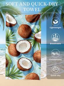 1 pieza Toalla de playa estampada, toalla de baño con estampado de coco, toalla de moda para la playa, toalla de baño súper absorbente de microfibra suave y cómoda, ligera y portátil, protección contra el viento y el sol, a prueba de para viajes de verano, vacaciones, decoración de baño. Se recomiendan tamaños regulares y talla grande grandes (35*75cm toalla de tamaño pequeño, se recomienda 150cm o talla grande)