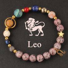 1 件 8 颗行星和 12 个星座天然石太阳系手链，天秤座处女座狮子座吊坠手链，情人节情侣礼物父亲节礼物学校万圣节配饰朋克 - 彩色 - 查看 14