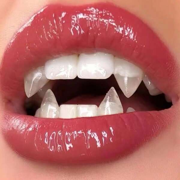 9 (8 dientes + 1 tubo de 5g de goma) Dientes de vampiro divertidos para el Día de los Inocentes, dientes de zombie, dientes de tigre, accesorios de maquillaje, prótesis de vampiro para juegos de rol, regalos para otros