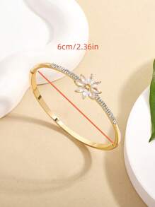 1 pieza Brazalete de mujer con diseño de flor, brazalete de amistad con circonita incrustada, regalo de temporada de graduación lindo