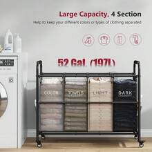 4 Bag Laundry Sorter Cart, 4 Section Laundry Hamper Sorter With Heavy Duty Lockable Rolling Wheels, Laundry Separator Hamper With Removable Bags For Dirty Clothes Storage, 4 Colors - Grey - View 6