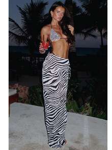 Women Summer Sheer Long Skirt Swimsuit Bikini Cover Ups Casual Floral/Leopard/Zebra Print Mesh Sheer See Through Tie Up Bodycon Maxi Skirt For Beachwear Vacation Party Clubwear - 白色 - 查看 3