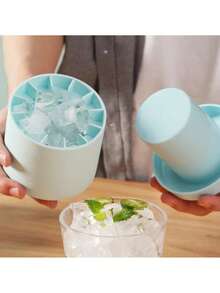 Teal Blue Silicone 2-In-1 Ice Cube Maker & Mini Ice Bucket With Lid, Portable & Flexible Squeeze Ice Mold For Easy Release Small Cubes, Food-Reusable Drink Chiller For Home Kitchen, RV, Camping, Outdoor Parties, Modern Space-Saving Design For Freezer, Ideal For Soda, Wine, Beer, Cocktails, Cold Beverages, Stylish & Convenient Bar Accessory For Everyday Use.