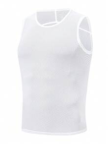 HISERWA [速干] 男士透气速干骑行背心 | 弹力涤纶和氨纶混纺 | 吸汗、无袖、不对称下摆 | 户外运动和骑行 - 白色 - 查看 11