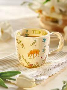 Valentinstags-Geschenke: 300ml natürliche Blumen Keramiktasse, handbemalte Tier Frühstückstasse, Paar Cartoon Gewebemuster Kaffeetassen-Set, Büro Zuhause Latte Kunst Tasse