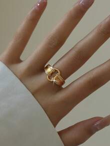 1 pieza Anillo abierto con hebilla de cinturón glamoroso de circonita cúbica redonda para mujer, joyería de decoración geométrica vintage para uso diario, regalo para banquetes, bailes de promoción, fiestas, citas y compromisos