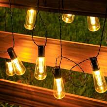 1 pièce Guirlandes lumineuses solaires à 10/20/30 LED pour éclairage de rue et de zone, ampoules décoratives de Noël IP44 pour l'extérieur, guirlandes de fête vintage, pour jardin, tonnelle, vérandas, camping - Finition métal mat, semi-affleurant, commande d'interrupteur, applique amovible, abat-jour en acrylonitrile butadiène styrène, batterie au nickel 400 mAh, chargée solaire, solution d'éclairage commercial, éclairage extérieur, idéal pour Noël, parfait pour Thanksgiving