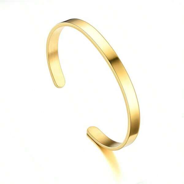 European & American Minimalist Stainless Steel Gold Open Bangle Bracelet, Shiny Stainless Steel C-Shape Bracelet, Cross-Border Jewelry