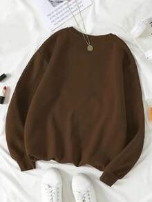 Moletom Gola Redonda Modelo Careca Unissex Casual Moda Inverno Blusa de Frio Lisa Feminino Masculino Casaco - Marrom - Visão 2