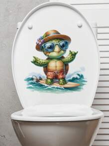 Pegatina decorativa pintada a mano con una linda tortuga marina para el tanque del inodoro, accesorios de decoración de baño, calcomanías florales para el tanque del inodoro, decoración del hogar, pegatinas, vinilos decorativos para el hogar, artículos de decoración de primavera para renovar tu hogar, pegatinas de decoración de ramas, regalos para cumpleaños y graduación