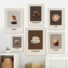 1 pieza Regalo Póster de arte vintage en lienzo con diseño minimalista de café, latte, capuchino y moca para decoración del hogar y cafetería, opcional con marco - Multicolor - Ver 2