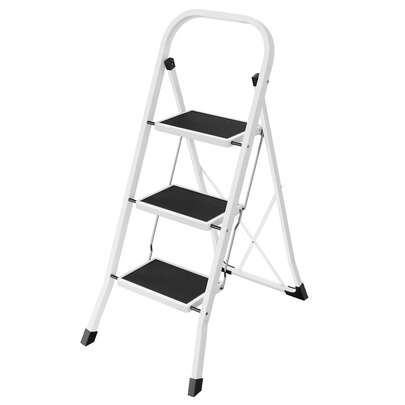Escalera de Tijera, Escalera con 2/3 Peldaños, Peldaño Plegable, Bloqueo de , Fácil de Guardar, Carga hasta 150 kg, Blanco Simple