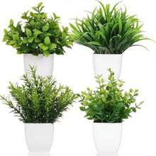 Set da 1/4/6 vasi da fiori verdi con piante artificiali piccole, inclusi vasi da fiori, piante in vaso verdi di eucalipto realistiche simulate per decorazione di interni casa, stanza, matrimonio, ufficio, bagno e camera da letto, con eucalipto in plastica e piante di grano in miniatura, perfetto per decorazione di piante artificiali per scrivania interna, regali per insegnanti