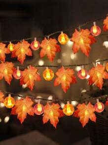 2pcs/1pc-Autumn Lights Thanksgiving Autumn Decoration,Thanksgiving Decorative Maple Leaf Pumpkin Lantern,Lighting Autumn Garland 10LED Autumn Leaf Garland String Lights Plug-In Maple Leaf Lights Autumn Harvest Halloween Decoration Indoor Qutdoor Holiday Home Decoration