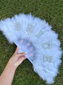 1 Stück personalisierter Perlen & Text Gothic Schwarz Feder Braut Handventilator, geeignet für den täglichen Gebrauch, Geburtstagsgeschenk, langanhaltend, farbig, süß, niedlich, witzig, Kawaii, Y2K, stilvoll, unisex, lässig, individuell, personalisiert, einzigartig, maßgeschneidert, ideales Geschenk für ihn, ideales Geschenk für sie, sie, Freund, Freundin, Familie, Freunde