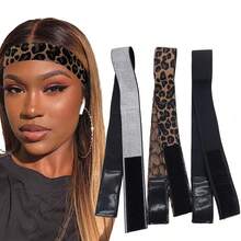 3 pièces Élastique pour chignon - Dentelle fondue, bord enveloppé pour placer le bord, serre-tête automne hiver pour femmes. Accessoires pour cheveux pour femmes pour tenues de vacances. Foulard élégant pour femme, bandana doux pour la tête - Noir + Argent + Imprimé Léopard - Voir 10