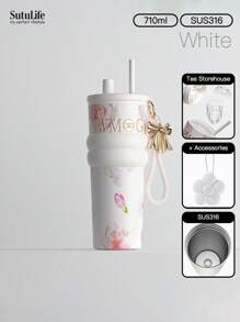 Vaso térmico de gran capacidad de 500ml/700ml/710ml - Taza de café de acero inoxidable con tapa, vaso de viaje para bebidas calientes y frías, compatible con portavasos de coche, material, tapa con boquilla y soporte para pajita, banda de silicona antideslizante para sujetar, portátil para exteriores, camping, oficina, regalo de botella de agua para novia, estudiante, vuelta al cole para niños