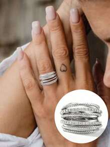 1 pièce Bague croisée vintage à plusieurs couches pour femmes, en argent sterling 925, cadeau de bijoux fin pour la Saint-Valentin