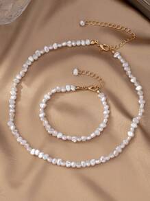 Irregular Faux Pearl Necklace And Bracelet As One Set Jewelry Gifts