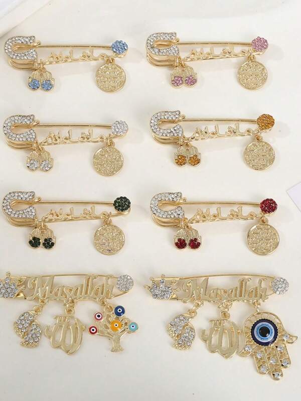 1pc Fashionable Elegant Vintage Golden Brooch With Rhinestones