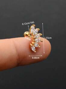 1PC Stainless Steel Cartilage Stud Earrings Crystal CZ Leaf Flower Star Moon Screw Back Earrings Tragus Helix Flat Rook Conch Standard Piercing Jewelry For Women