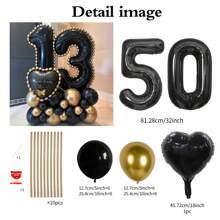 43pcs Black Number Column Balloon Set, Includes 32 Inch (81.28cm) Black Number Foil Balloons, Black & Metallic Gold Round Latex Balloons, Suitable For Anniversary, Birthday Decorations, Brides, Wedding Decor, Graduation, Festivals, Party Decor
