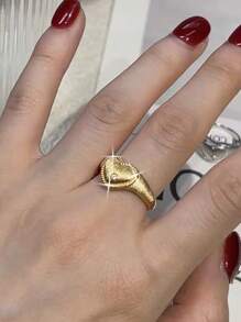 1 Peça Anel de Casal Aberto Dourado Cúbico Zircônia Coração Casual, Lindo Anel de Noivado e Casamento Feminino, Joia para Presente de Formatura, Uso Diário, Encontros