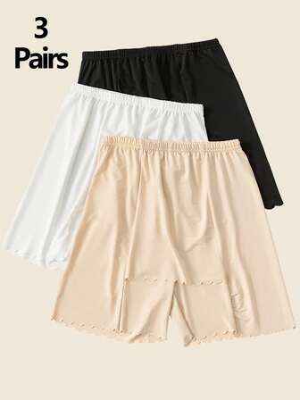 1件/3件薄款波浪下摆无缝吊带短裤，夏季舒适透气内裤 - 隐藏三角区域，防止暴露