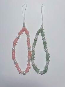 قطعة واحدة شارم بتصميم أحجار مكسورة، آللئ صناعية بيضاء، قلب وردي رقيق للأجهزة المحمولة، شارم لأجهزة الجوال متوافق مع آلة التصوير CCD - متعدد الألوان - مشاهدة 5