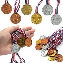 1/12 件迷你奖杯和金牌，配丝带项链，金铜银奖杯和奖牌套装，金牌参与奖杯，体育锦标赛和比赛，体操比赛奖品，适用于体育、比赛、才艺表演、拼写比赛、生日派对礼物 - 彩色 - 查看 9