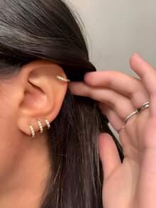 1 对不锈钢方晶锆石装饰环状耳环，适合女士宴会约会礼物时尚珠宝多派对佩戴 6 毫米 8 毫米 10 毫米 12 毫米 14 毫米 16 毫米多种尺寸 - 玫瑰金 - 查看 5