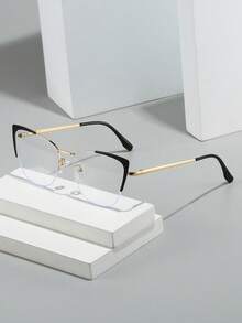 Visivana 1 Pair Women's Two-Tone Cat Eye Metal Half-Rim Personalized Spring Temple Retro Fashion Optical Glasses - Multicolor - View 4