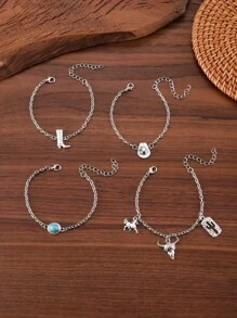 4pcs Western Style Bracelet Set, Retro Cowboy Hat, Cowboy Boot, Bull Head Pendant Adjustable Cowboy Bracelet, Simple Daily Party Jewelry Gift