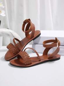 European & American Style Woven Sandals, Women's Flat Beach Sandals For Summer