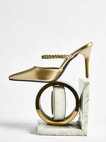 Zapatillas de mujer de punta afilada sin cordones, diseño minimalista de tacón alto cerrado, nuevos lanzamientos de otoño e invierno 2024, regalos de Navidad de invierno - Dorado - Ver 2