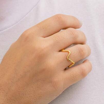 Anel Feminino Aro Ondas Ajustável Banhado a Ouro 18K - D France Semijóias