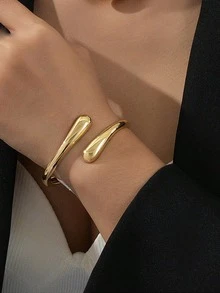 1 Set Elegant High-End Geometric Shape Alloy Bracelet, Ring, Necklace, Earrings Jewelry Set For Women, Suitable For Parties, Galas, And Dates, An Elegant Gift For Girlfriend - Gold - View 14