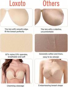 Sticky Adhesive Silicone Push Up Invisible Bra - Backless, Strapless For Women With Nipple Covershalloween - Light Flesh - View 8